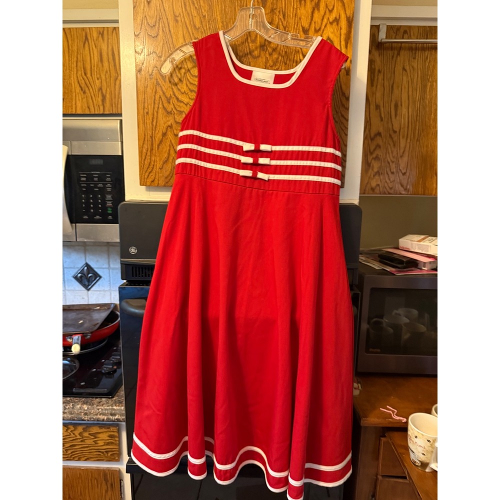 Bonnie Jean Girls Red Nautical Bow A-Line Dress White Trim Size 16.5 M89808-N1